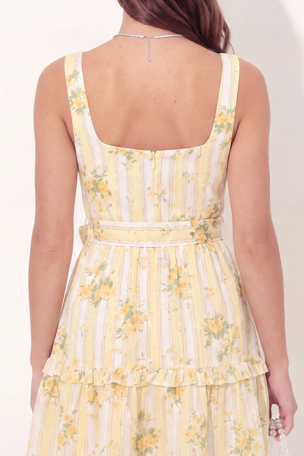 ZAPAKASA Women Butter Yellow Short Floral Graduation Dress with Pockets A  Line Square Neck Beach Summer Dress with Belt