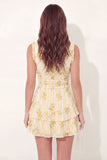 V-Neck Butter Yellow A Line Floral Short Graduation Dress with Ruffles