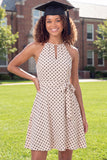 Black and White Halter Keyhole A Line Polka Dots Short Graduation Dress with Belt