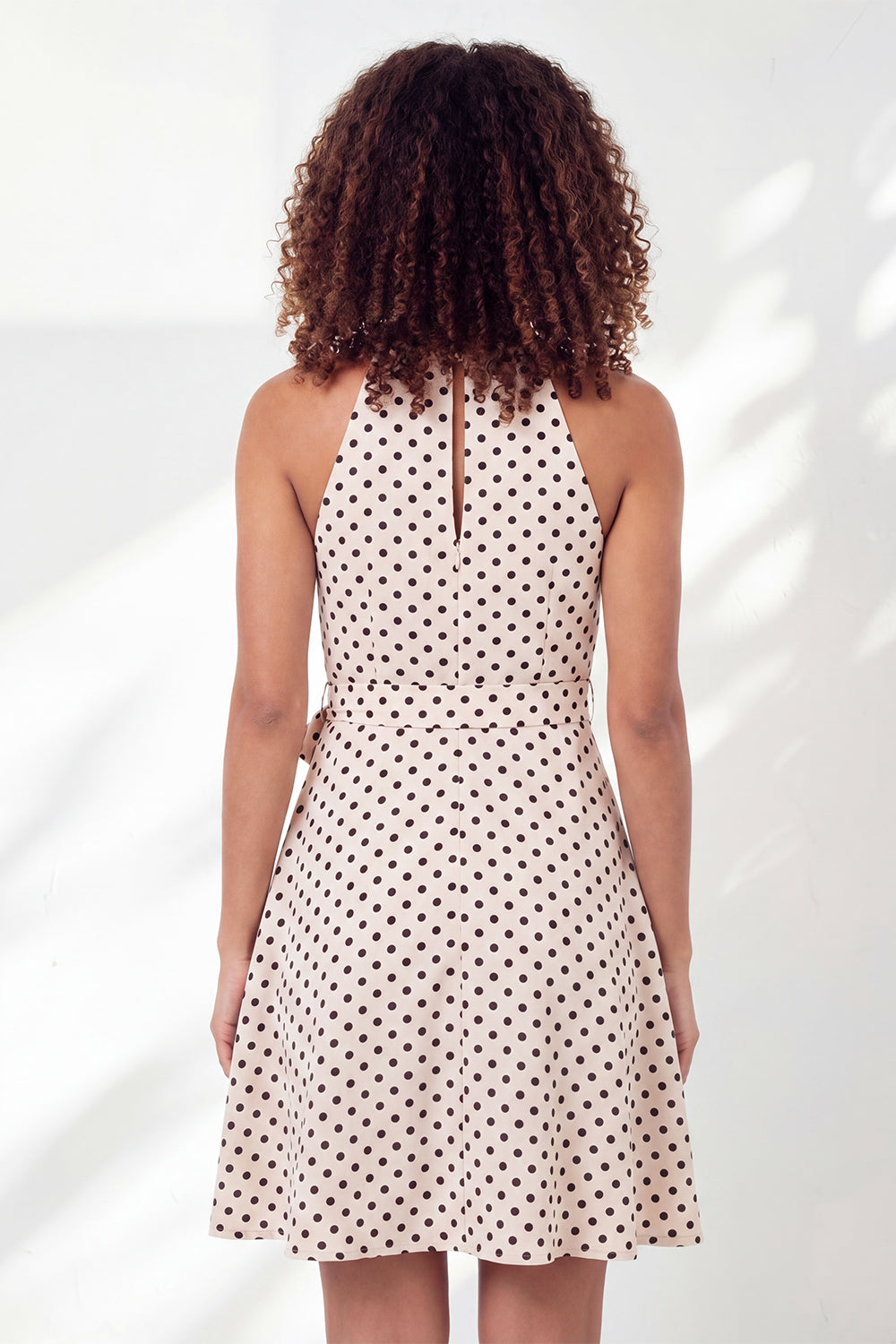 Black and White Halter Keyhole A Line Polka Dots Short Graduation Dress with Belt