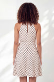 Black and White Halter Keyhole A Line Polka Dots Short Graduation Dress with Belt