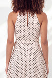Black and White Halter Keyhole A Line Polka Dots Short Graduation Dress with Belt