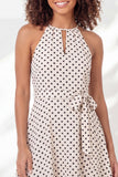 Black and White Halter Keyhole A Line Polka Dots Short Graduation Dress with Belt