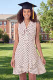 Short A Line V-Neck Black and White Polka Dots Graduation Dress with Ruffles