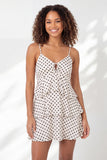 Spaghetti Straps A Line Black and White Polka Dots Short Graduation Dress with Ruffles