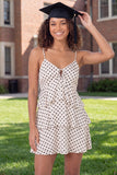 Spaghetti Straps A Line Black and White Polka Dots Short Graduation Dress with Ruffles