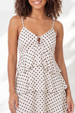 Spaghetti Straps A Line Black and White Polka Dots Short Graduation Dress with Ruffles