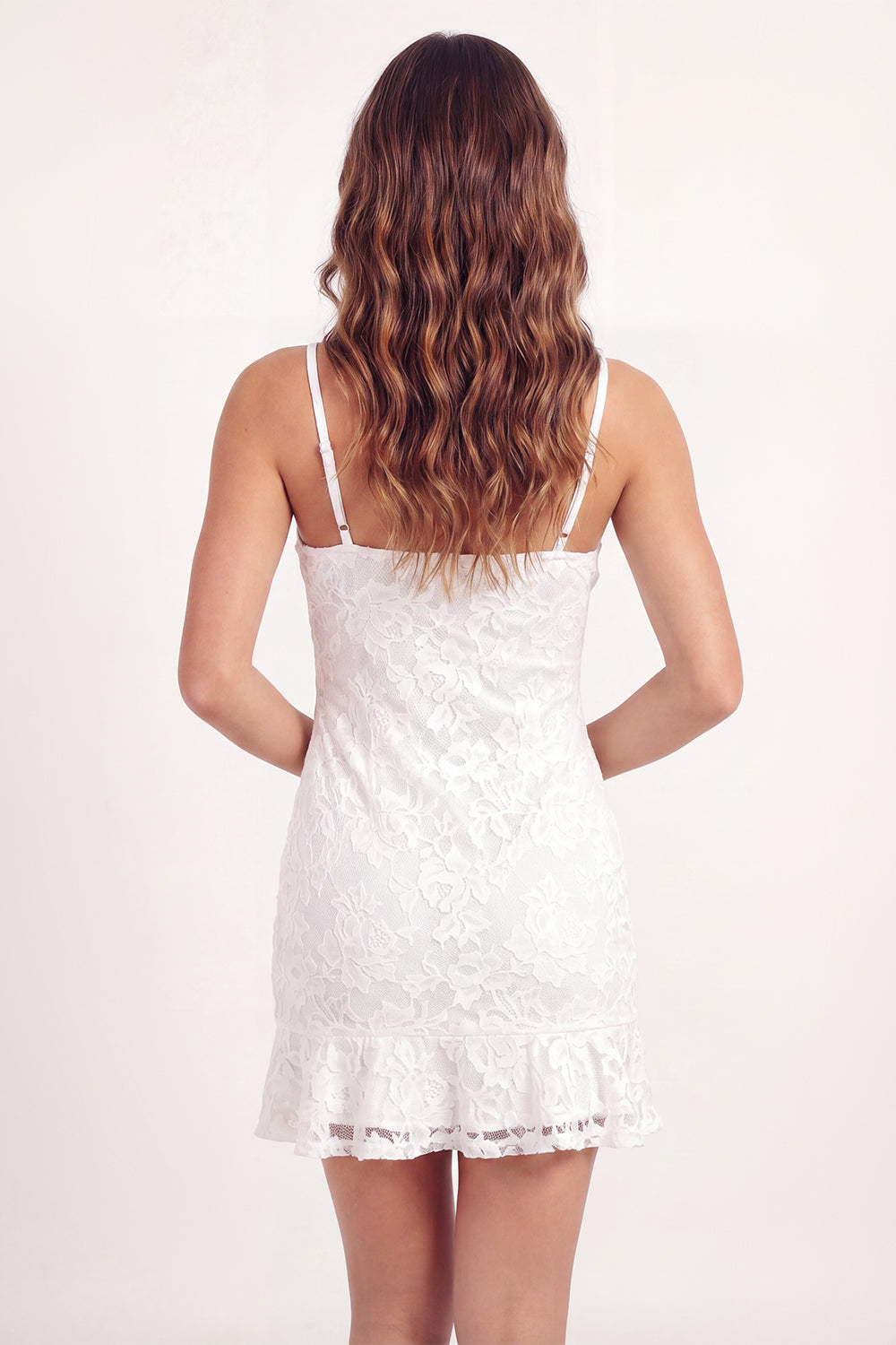 ZAPAKASA Women White Lace Short Floral Graduation Dress with Ruffles  Spaghetti Straps Bachelorette Dress