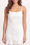 White Lace Floral Short Spaghetti Straps Graduation Dress with Ruffles