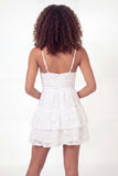 Ruched V-Neck White Lace Floral Short A Line Graduation Dress with Ruffles
