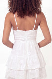 Ruched V-Neck White Lace Floral Short A Line Graduation Dress with Ruffles