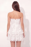 Strapless Ruched White Floral Short A Line Graduation Dress with Ruffles