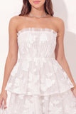 Strapless Ruched White Floral Short A Line Graduation Dress with Ruffles
