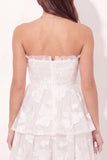 Strapless Ruched White Floral Short A Line Graduation Dress with Ruffles