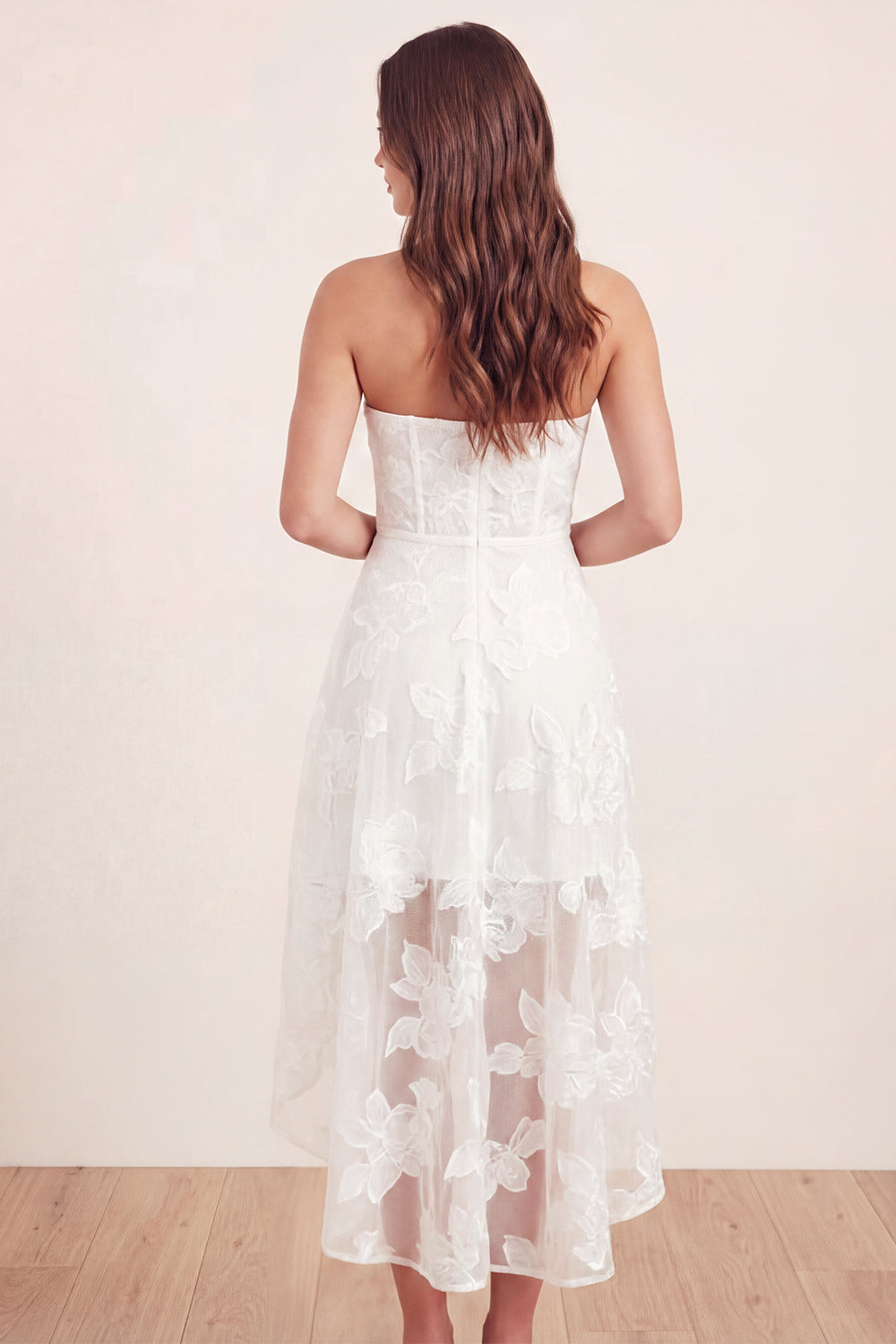 Basque Waist Corset Floral White Maxi A Line Graduation Dress with Ruffles