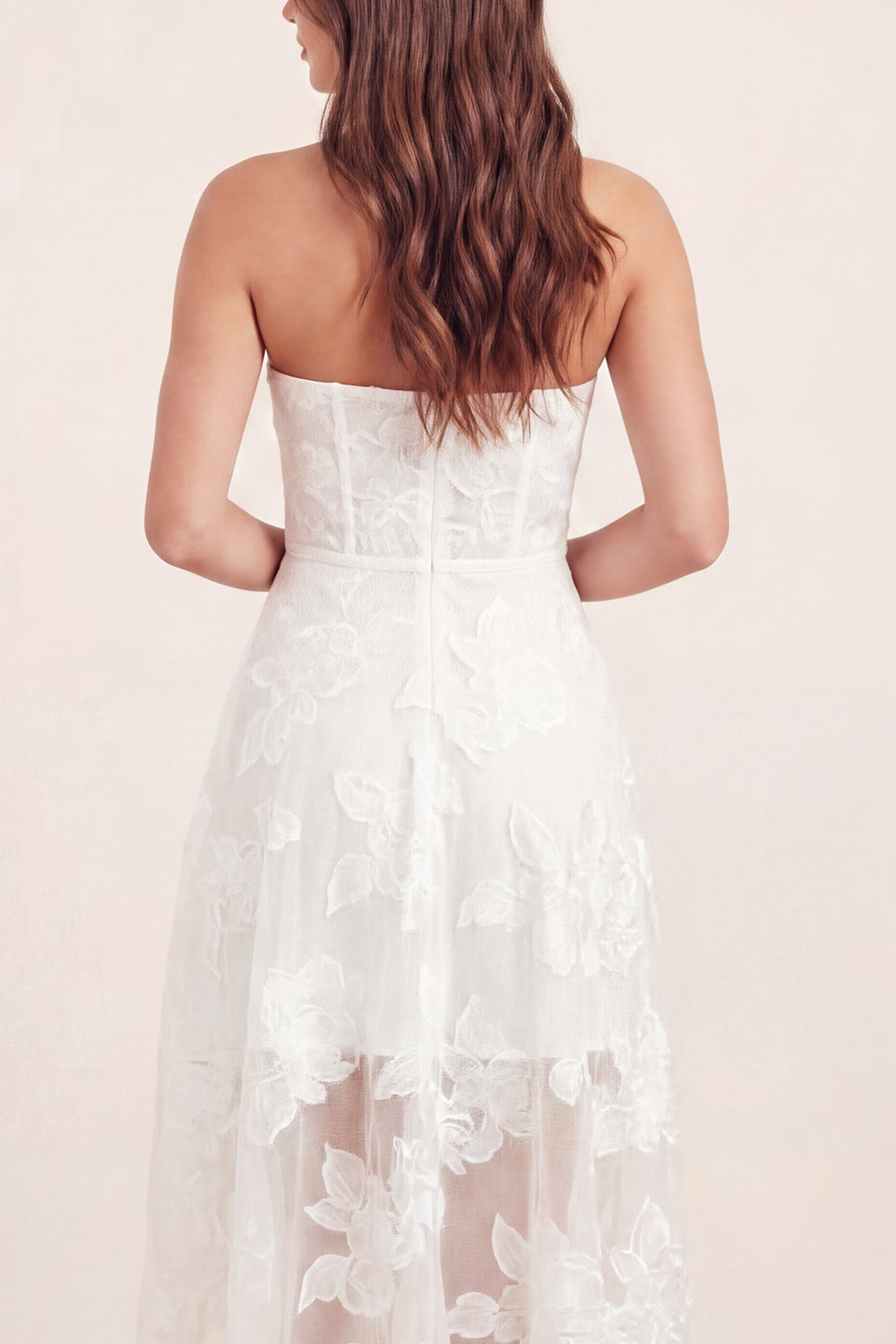 Basque Waist Corset Floral White Maxi A Line Graduation Dress with Ruffles