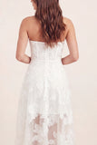 Basque Waist Corset Floral White Maxi A Line Graduation Dress with Ruffles