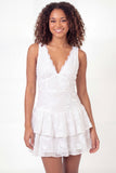 V-Neck Ruffled Floral White Short A Line Ruched Graduation Dress with Lace