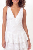 V-Neck Ruffled Floral White Short A Line Ruched Graduation Dress with Lace