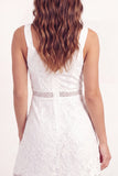 Lace V-Neck White Floral Short A Line Graduation Dress