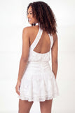 High Neck Floral White Short A Line Open Back Graduation Dress with Ruffles