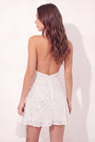 Sparkly White Halter Short A Line Backless Sequin Graduation Dress