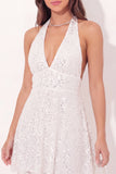 Sparkly White Halter Short A Line Backless Sequin Graduation Dress