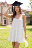 Sparkly White Spaghetti Straps Sequin Short A Line Graduation Dress