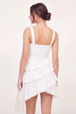 Thick Straps White Asymmetrical A Line Graduation Dress with Ruffles