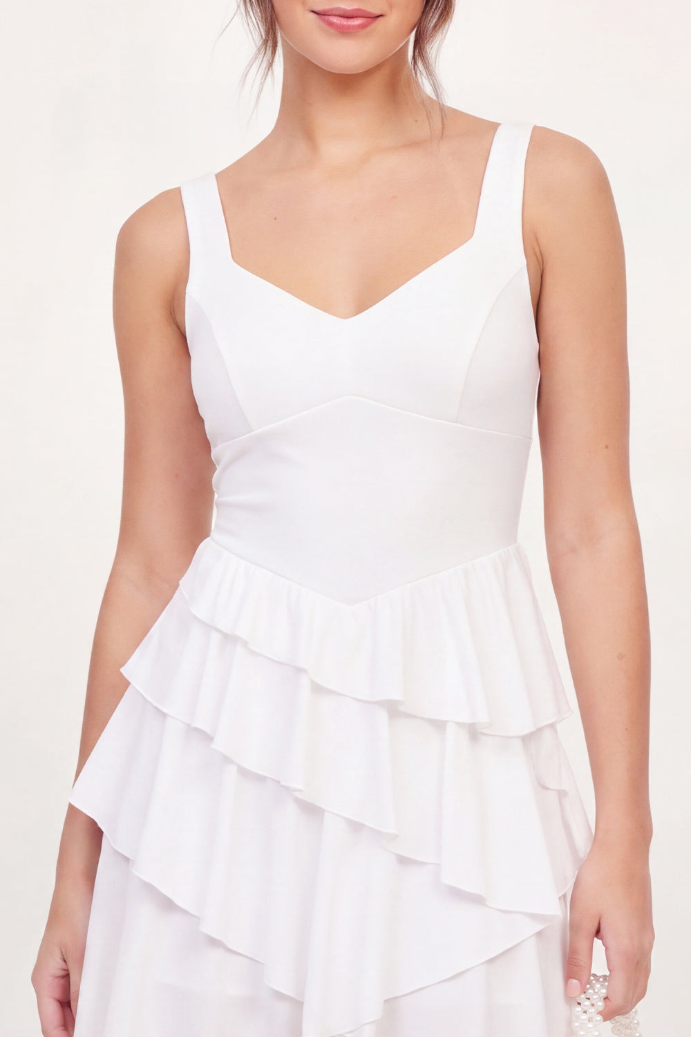 Thick Straps White Asymmetrical A Line Graduation Dress with Ruffles