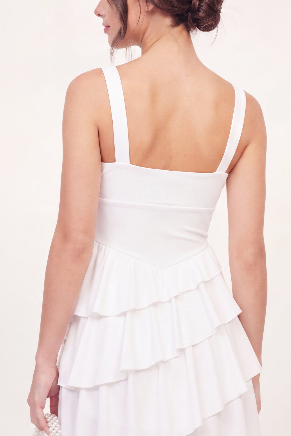 Thick Straps White Asymmetrical A Line Graduation Dress with Ruffles
