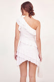 One Shoulder White Asymmetrical A Line Graduation Dress with Ruffles
