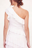 One Shoulder White Asymmetrical A Line Graduation Dress with Ruffles