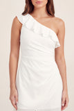 Ruched White Short One Shoulder A Line Graduation Dress with Ruffles