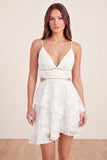 Short Floral White A Line Cut Out Graduation Dress with Ruffles
