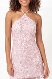 Halter Sparkly Pink Short A Line Floral Sequin Graduation Dress