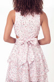 Sparkly White Pink Flower Ruffled Short A Line Graduation Dress with Bow