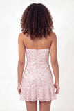 Sparkly Pink Short A Line Floral Sequin Graduation Dress with Ruffles