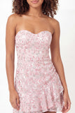 Sparkly Pink Short A Line Floral Sequin Graduation Dress with Ruffles
