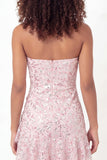 Sparkly Pink Short A Line Floral Sequin Graduation Dress with Ruffles