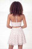 Halter Sparkly White Pink Flower Short 2 Piece Sequin Graduation Dress