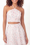 Halter Sparkly White Pink Flower Short 2 Piece Sequin Graduation Dress