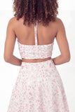Halter Sparkly White Pink Flower Short 2 Piece Sequin Graduation Dress