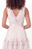 Sparkly White Pink Flower V-Neck Short Ruffled A Line Graduation Dress with Belt