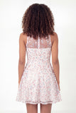 Round Neck Sparkly White Pink Flower Short A Line Graduation Dress