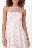 Round Neck Sparkly White Pink Flower Short A Line Graduation Dress
