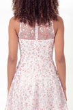 Round Neck Sparkly White Pink Flower Short A Line Graduation Dress