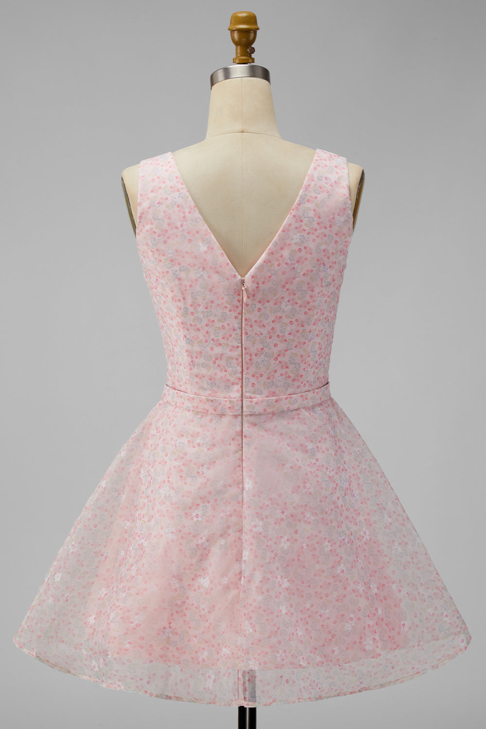 A Line Sparkly Pink Short V-Neck Floral Graduation Dress with Sequin