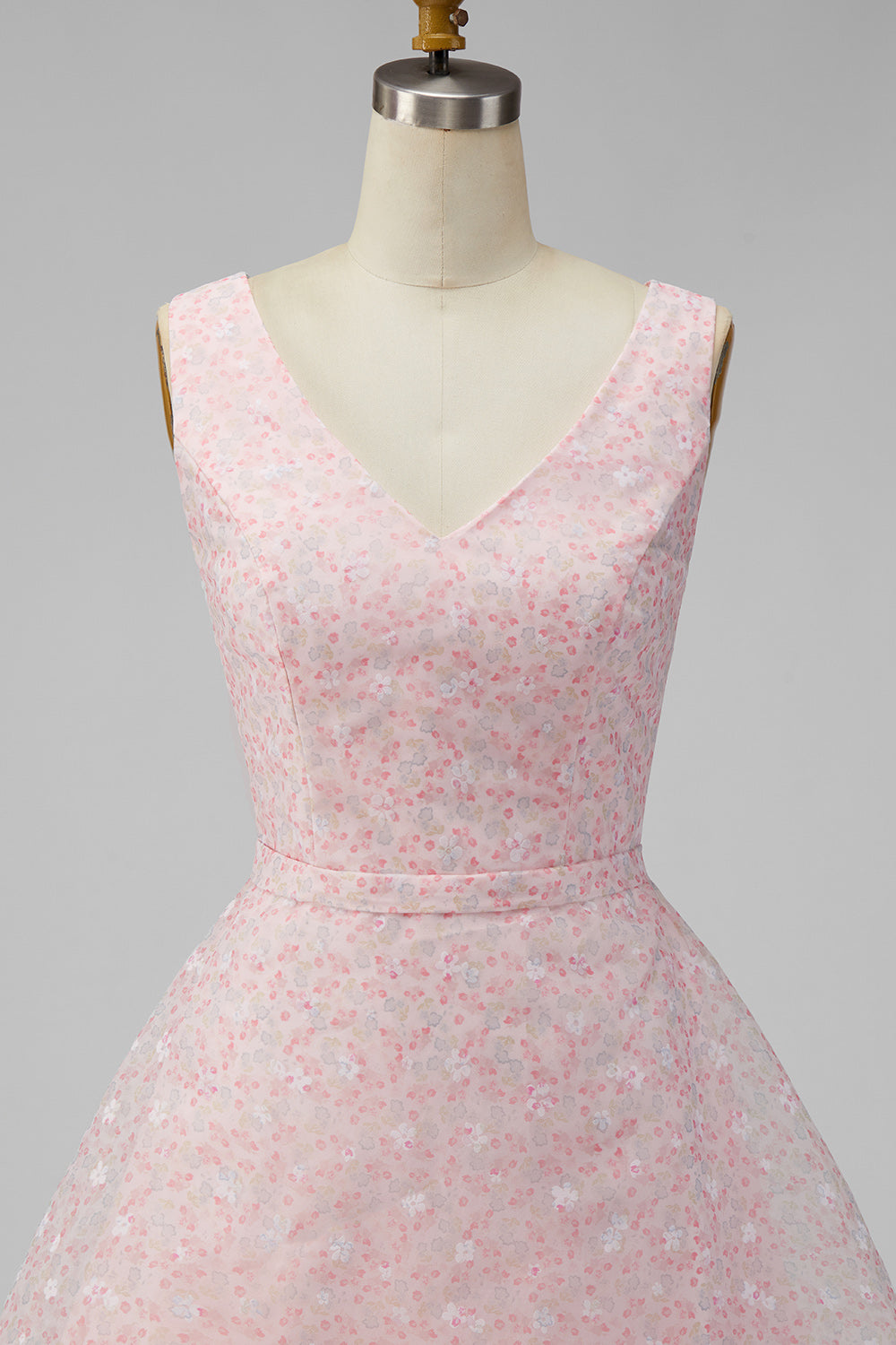 A Line Sparkly Pink Short V-Neck Floral Graduation Dress with Sequin