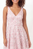 A Line Sparkly Pink Short V-Neck Floral Graduation Dress with Sequin